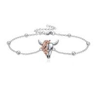 CUPENDA Cow Skull Bracelet Sterling Silver Turquoise Western Bull Head Adjustable Bracelet with Flower Western Country Jewellery for Women
