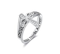 CUPENDA Cross Ring 925 Sterling Silver Cross Infinity Filigree Zircon With God All Things Are Possible Rings Religious Jewelry for Women Christian Size 59
