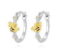 CUPENDA Daisy Bee Earrings 925 Sterling Silver Bumble Bee Hoop Earrings Honey Bees Jewellery Birthday Daily Gifts for Women