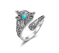 CUPENDA Dragonfly Ring 925 Sterling Silver Dragonfly Turquoise Spoon Ring Adjustable Vintage Sunflower Floral Thumb Antique Boho Jewellery for Women Wife Mom Animal Lovers