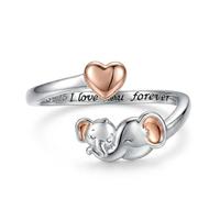 CUPENDA Elephant Ring 925 Sterling Silver Elephant Heart Adjustable I Love You Forever Rings Animal Jewellery Mother’s Day Gifts for Women Mom