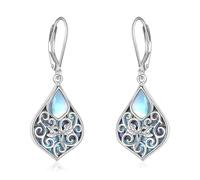 CUPENDA Filigree Dragonfly Earrings Sterling Silver Moonstone Abalone Shell Dragonfly Dangle Teardrop Vintage Dragonfly Jewellery for Women