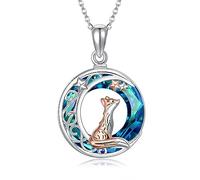 CUPENDA Fox Necklace Sterling Silver Fox Moon Blue Crystal Pendant Necklace Cute Animal Jewellery Gifts for Women Girls