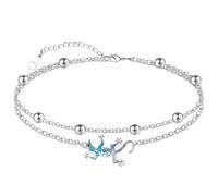 CUPENDA Geckos Anklet for Women Sterling Silver Turquoise Geckos Layered Link Adjustable Foot Ankle Bracelet Beach Jewellery for Women
