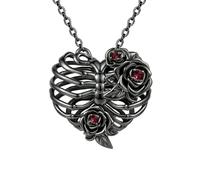 CUPENDA Gothic Rib Cage Necklace 925 Sterling Silver Black Rib Cage Rose Heart Pendant Necklace Goth Skull Skeleton Jewellery for Women