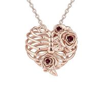 CUPENDA Gothic Rib Cage Necklace 925 Sterling Silver Black Rib Cage Rose Heart Pendant Necklace Goth Skull Skeleton Jewellery for Women-Rose Gold Plated
