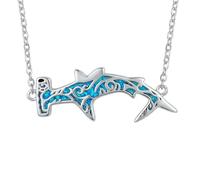 CUPENDA Hammerhead Shark Necklace 925 Sterling Silver Opal Hammerhead Shark Pendant Necklace Ocean Animal Jewellery for Women Animal Lover