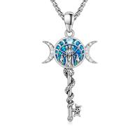 CUPENDA Hecate Key Necklace 925 Sterling Silver Hekate Triple Moon Goddess Snake Blue Opal Moonstone Key Pendant Necklace Wiccan Pagan Amulet Jewellery for Women
