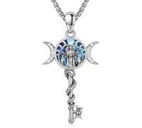CUPENDA Hecate Key Necklace 925 Sterling Silver Hekate Triple Moon Goddess Snake Moonstone Key Pendant Necklace Wiccan Pagan Amulet Jewellery for Women