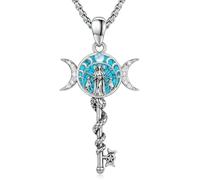 CUPENDA Hecate Key Necklace 925 Sterling Silver Hekate Triple Moon Goddess Snake Turquoise Moonstone Key Pendant Necklace Wiccan Pagan Amulet Jewellery for Women
