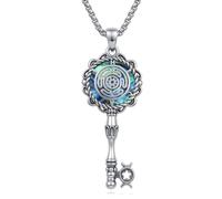 CUPENDA Hecate Key Necklace Sterling Silver Wheel of Hecate Key Abalone Shell Pentagram Pendant Necklace Wiccan Pagan Amulet Jewellery Gifts for Women