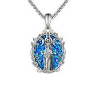 CUPENDA Hecate Necklace 925 Sterling Silver Hekate Triple Moon Goddess Blue Opal Pendant Necklace Pagan Witchy Jewellery Gifts for Women Mother