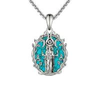 CUPENDA Hecate Necklace 925 Sterling Silver Hekate Triple Moon Goddess Turquoise Pendant Necklace Pagan Witchy Jewellery Gifts for Women Mother