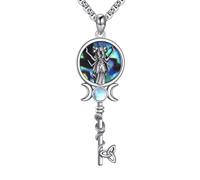 CUPENDA Hecate Necklace 925 Sterling Silver Moonstone Triple Moon Goddess Key Pendant Hekate Wiccan Pagan Jewellery for Women