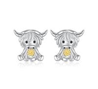 CUPENDA Highland Cow Earrings 925 Sterling Silver Highland Cow with Sunflower Scotland Farm Animal Jewellery for Women