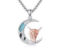 CUPENDA Highland Cow Necklace 925 Sterling Silver Crescent Moon Highland Cow Pendant Necklace Highland Cow Jewellery Gift for Women