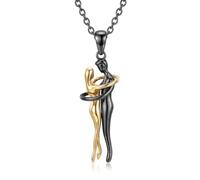 CUPENDA Hug Necklace for Couples Women 925 Sterling Silver Black Hugging Pendant Necklace Matching His and Her Anniversary Jewellery Romantic Gifts for Women Couples Wife-Gold Plated