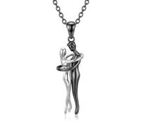 CUPENDA Hug Necklace for Couples Women 925 Sterling Silver Hugging Pendant Necklace Matching His and Her Anniversary Jewellery Romantic Gifts for Women Couples Wife-Black