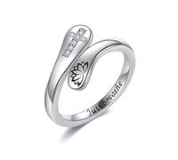 CUPENDA Just Breathe Ring Sterling Silver Lotus Cross Just Breathe Adjustable Open Ring Hope Rings Jewellery for Women