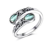 CUPENDA Labradorite Ring 925 Sterling Silver Just Breathe Labradorite Spoon Ring for Women Lotus Flower Victorian Jewellery for Women