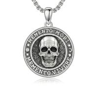 CUPENDA Memento Mori Necklace 925 Sterling Silver Memento Mori Gothic Skull Pendant Stoicism Jewellery Gifts for Men Women