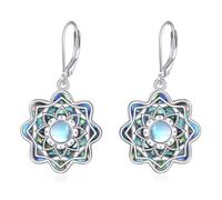 CUPENDA Moonstone Lotus Earrings 925 Sterling Silver Mandala Lotus Flower Leverback Dangle Earrings Energy Balance Meditation Yoga Jewellery for Women