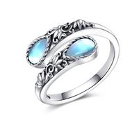 CUPENDA Moonstone Ring Sterling Silver Just Breathe Spoon Ring Lotus Flower Victorian Jewellery for Women