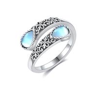 CUPENDA Moonstone Rings 925 Sterling Silver Adjustable Filigree Thumb Ring for Women Victorian Vintage Spoon Ring Jewelry Gifts for Women