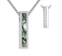 CUPENDA Moss Agate Urn Necklaces for Ashes 925 Sterling Silver Moss Agate 3D Bar Cremation Memorial Jewellery for Women Men