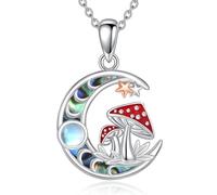 CUPENDA Mushroom Necklace 925 Sterling Silver Moonstone Abalone Shell Moon Phase Pendant Necklace Jewellery for Women