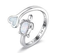 CUPENDA Opal Sea Turtle Ring 925 Sterling Silver Turtle Heart Adjustable Open Ring Cute Ocean Animal Ring Christmas Jewellery for Women