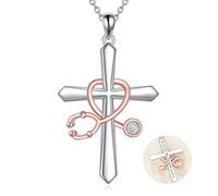 CUPENDA Opal Stethoscope Cross Necklace Sterling Silver Nurse Cross Pendant Medicine Themed RN Jewellery for Doctors/Medical Students/Nurses/Veterinary