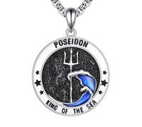 CUPENDA Poseidon Necklace 925 Sterling Silver Poseidon Trident Pendant Necklace Amulet Jewelry Gifts for Men
