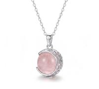 CUPENDA Rose Quartz Necklace 925 Sterling Silver Rose Quartz Filigree Pendant Rotating Round Necklaces New Beginnings Jewellery Gift for Women Her