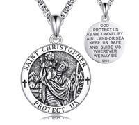 CUPENDA Saint Christopher Necklace Sterling Silver St Christopher Medal Protection Pendant Necklace Religious Amulets Catholic Jewellery Gifts for Men Women