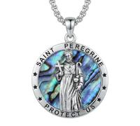 CUPENDA Saint Peregrine Necklace Sterling Silver Saint Peregrine Medal Patron Catholic Protection Pendant Necklace Amulet Religious Jewellery Gifts for Men Women