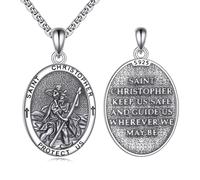 CUPENDA ST Christopher Pendent Necklace for Men Women 925 Sterling Silver ST. Christopher Necklace Christian Jewelry Gifts 2.5mm 22"+2" Rolo Chain