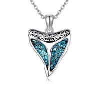 CUPENDA Sterling Silver Shark Tooth Necklace Turquoise Pendant Women's Minimalist Jewelry Gift for Women,Surfers,Divers