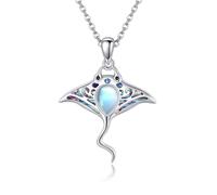 CUPENDA Stingray Necklace - Sterling Silver Manta Ray Moonstone Pendant Beach Ocean Jewellery Gift for Women & Girls