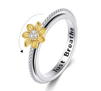 CUPENDA Sunflower Spinner Anxiety Ring 925 Sterling Silver You Are My Sunshine Flower Fidget Ring ADHD Stress Relieving Jewellery for Women