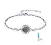 CUPENDA Sunflower Urn Bracelet For Ashes Sterling Silver Sunflower Cremation Keepsake Pendant Sunflower Locket Bracelet For Women Mom