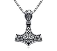 CUPENDA Thor Hammer Necklace 925 Sterling Silver Viking Mjolnir Thors Hammer Celtic Wolf Pendant Necklace Norse Vintage Amulet Jewellery Gifts for Men