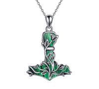 CUPENDA Thor Hammer Necklace Sterling Silver Mjolnir Tree of Life Pendant with Malachite Viking Jewelry Gifts for Women