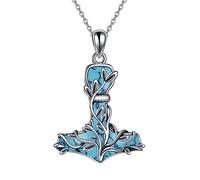 CUPENDA Thor Hammer Necklace Sterling Silver Mjolnir Tree of Life Pendant with Turquoise Viking Jewellery Gifts for Women