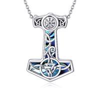CUPENDA Thors Hammer Necklace Sterling Silver Mjolnir Viking Compass Pendant Necklace Nose Jewellery Gifts for Women Girlfriend Wife