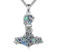 CUPENDA Thors Hammer Witch Knot Necklace Sterling Silver Celtic Mjolnir Pendant Celtic Knot Viking Jewellery for Women Men