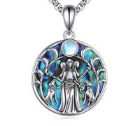 CUPENDA Triple Moon Goddess Necklace 925 Sterling Silver Hecate Moon Phase Abalone Shell Pendant Necklace Wiccan Jewellery for Women