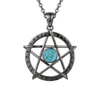 CUPENDA Turquoise Pentagram Necklace 925 Sterling Silver Runes Pentacle Star Pendant Witchy Jewelry Gift For Men Women