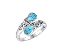 CUPENDA Turquoise Ring for Women Sterling Silver Adjustable Band Open Rings Victorian Jewelry Gifts for Girls