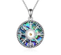 CUPENDA Viking Compass Necklace Sterling Silver Runes Vegvisir Pendant Necklace Norse Mustard Seeds Jewellery for Women Men